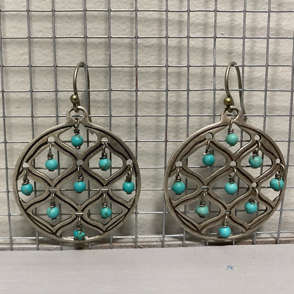 Silver metal and turquoise earrings